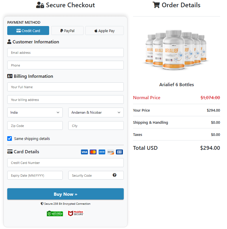 Arialief order page
